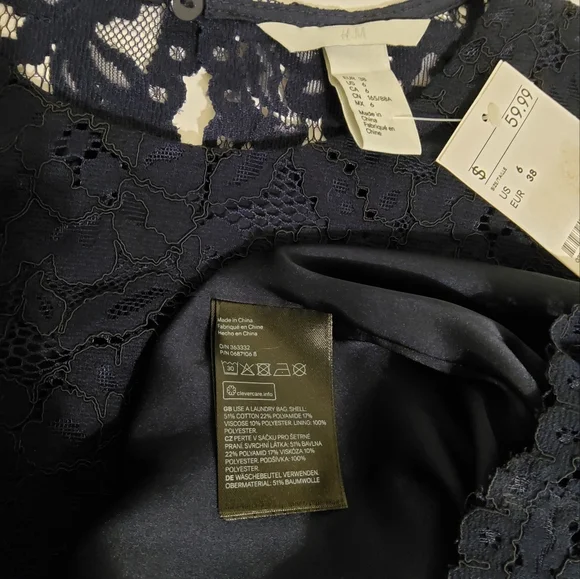 NWT!  H&M Blue  Lace Floral Embroidered Cap Sleeve Fit & Flare Round Neck Size 6 - Picture 8 of 9